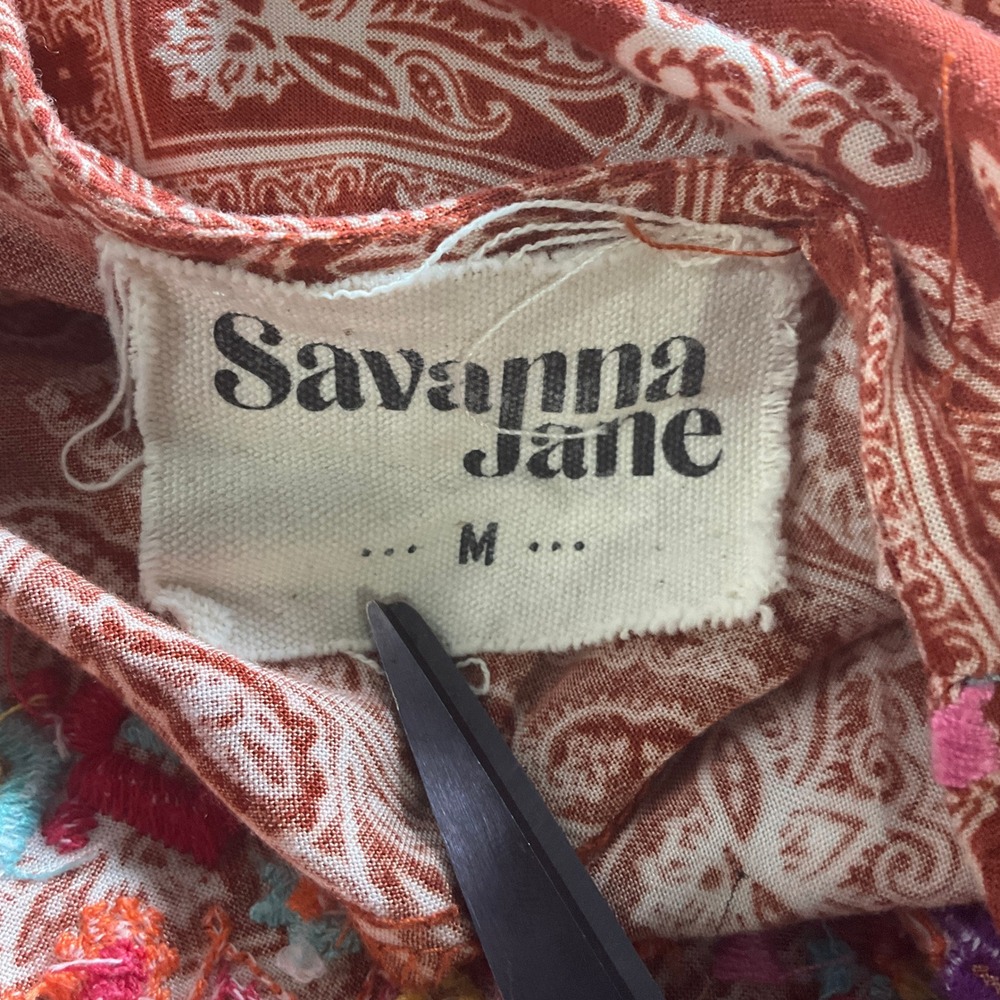 Savanna Jane Embroidered Floral Paisley Peasant Blouse‎ Top Womens Sz M - Picture 3 of 11